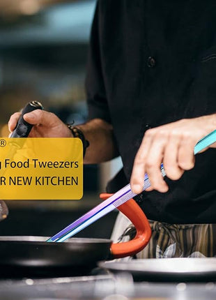 JETKONG 2 Pcs 12-Inch Culinary Tweezers Food Tweezers Kitchen Tweezer Tongs for Cooking (Rainbow)