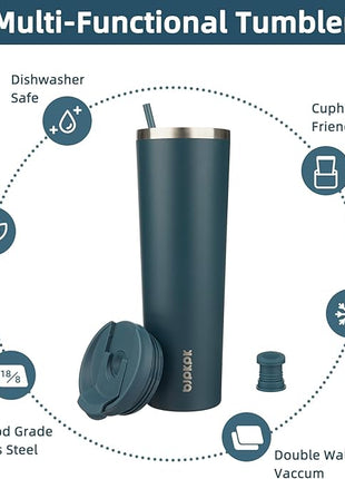 BJPKPK 34oz Stainless Steel Insulated Tumbler With lid And Straw Travel Coffee Thermal Tumblers Cup For Women And Men,Navy Blue