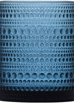 Fortessa Jupiter Beaded Hobnail Glass, 10 Ounce Double Old Fashioned (Set of 6), Cornflower Blue
