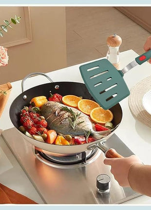 Silicone Spatula Turner, Omelette Egg Spatula Heat Resistant, Extra Wide Slotted Spatula for Cooking, Pancake Fish Spatulas Flipper for Nonstick Cookware Pan 600°F for Kitchen Use (Green)