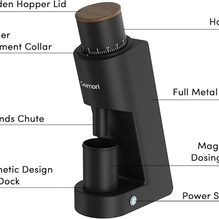 Burr Coffee Grinder,Wirsh Electric Single Dose Coffee Grinder Geimori GU38 with 38mm 6-Core Conical Burr,Stepless Adjustment for Espresso,Drip,French Press,Cold Brew,Bellows Included.