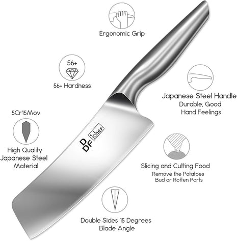 DDF iohEF Nakiri Kitchen Knife, Chef's Knife In Japanese Stainless Steel Professional Cooking Knife, Non-slip Ultra Sharp Knife with Ergonomic Handle