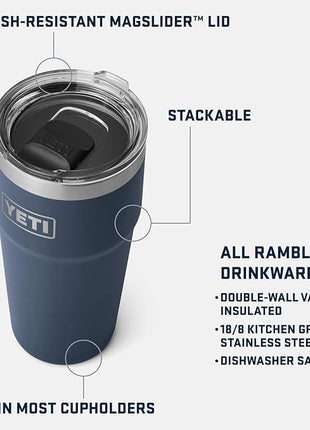 YETI Rambler 20 oz Stackable Tumbler, Stainless Steel, Vacuum Insulated with MagSlider Lid