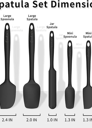 Coukre Silicone Spatula Set of 5,High Temperature Resistant, Food Grade Silicone, Dishwasher Safe, for Baking, Cooking (Pure Black)