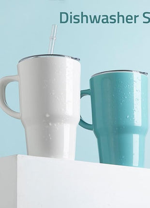 Sweejar Ceramic Travel Mug with Lid, 16 oz Portable Coffee Mug, Dishwasher Safe Tea Cup with Infuser, Reusable Teacup for Car Cup Holder, Tea Lovers(Turquoise)