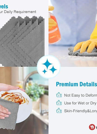 Orighty Grey Microfiber Cleaning Cloth, 50 Pack Highly Absorbent Cleaning Supplies, Lint Free Kitchen Towels Cleaning Rags, Microfiber Towels for Cars, House, Window, 12x12 inch