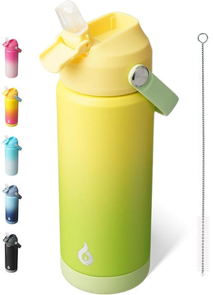 BJPKPK Insulated Water Bottle with Straw Lid, 18oz Thermo Water Bottles, Flex Handle & Non-slip Boot, BPA Free Leak Proof Stainless Steel Metal Thermo, Tumblers, Cups,Fresh Green