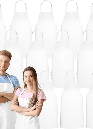 GREEN LIFESTYLE 12 Pack Bib Apron - Unisex White Aprons, Machine Washable Aprons for Men and Women, Kitchen Cooking BBQ Aprons Bulk (Pack of 12, No Pockets, White)