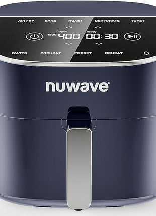 Nuwave Brio Plus 8 Qt Air Fryer, PFAS Free, New & Improved, Digital Touch Screen, Cool White Display, 50°F~400°F in Precise 5°, 5 Cook Functions, 100 Presets & 50 Memory, 3 Wattages 700, 1500, 1800