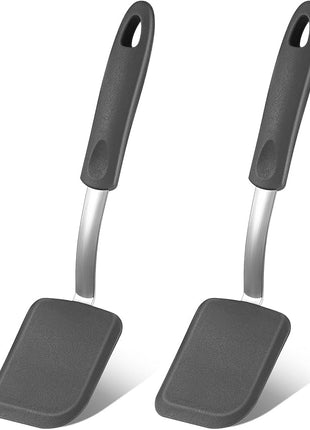 Silicone Cookie Spatula Turner 2 Pack Mini Brownie Spatula Flexible Kitchen Small Silicone Turner for Nonstick Cookware Heat Resistant No Scratch Flipper for Egg Pancake(Grey)