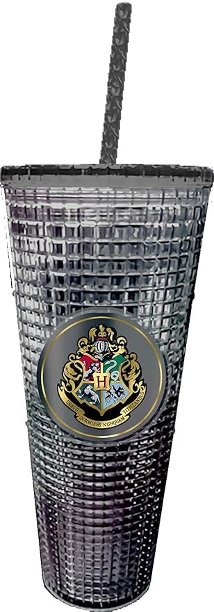 Spoontiques Harry Potter Diamond Tumbler, 20oz - Textured Cup w/Staw, Double Wall Insulated, BPA Free - Hogwarts
