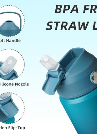 BJPKPK Insulated Water Bottle with Straw Lid, 12oz Thermo Water Bottles with Soft Nozzle, Flex Handle & Non-slip Boot, BPA Free Leak Proof Stainless Steel Metal Thermo, Tumblers, Cups,Vast