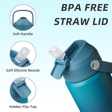 BJPKPK Insulated Water Bottle with Straw Lid, 12oz Thermo Water Bottles with Soft Nozzle, Flex Handle & Non-slip Boot, BPA Free Leak Proof Stainless Steel Metal Thermo, Tumblers, Cups,Vast