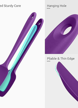 U-Taste Silicone Spoon Spatula Set, 600ºF High Heat Resistant Food Grade Flexible Rubber Scraper, Integrated Cooking Mixing Baking Kitchen Utensils Set of 3 for Nonstick Cookware (Purple)