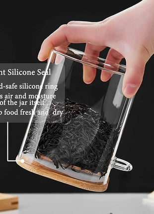 Spice Jars, Overnight Oats Containers with Airtight Lid and Spoon, Decorative Kitchen Canisters Set, Glass Storage Containers for Coffee, Tea, Sugar, Spice, Bath Salt, 18Oz/530ML (3PCS)