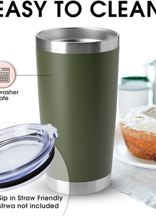 HASLE OUTFITTERS 20oz Stainless Steel Tumblers Bulk, Insulated Travel Cup with Lid, Double Wall Vacuum Coffee Mug for Cold & Hot Drinks 4 Pack, Army Green
