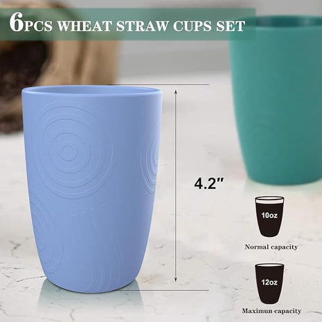 Homienly Drinking Glasses Premium Wheat Straw Unbreakable Cups - Set of 6 Alternative to Plastic Cups Reusable Unbreakable Drinking Cup Reusable Dishwasher Safe Water Glasses Tumblers (12 OZ)