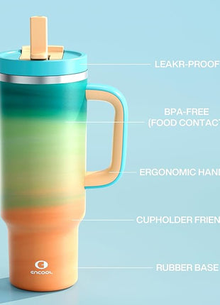 40 oz Tumbler with Handle and Straw: Stainless Steel Insulated Tumbler Keeps Cold for 24 Hours, Leakproof Travel Cup Fits in Cup Holder and BPA-Free, Avenue