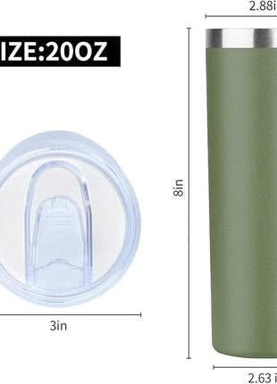 HASLE OUTFITTERS 20 oz Skinny Tumblers Bulk Set, Stainless Steel Insulated Slim Tumblers with Lids, Reusable Double Wall Travel Coffee Mugs, Durable Powder Coated Travel Water Cups(Army Green, 12)