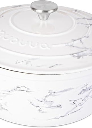 Cast Iron Dutch Oven with Lid – Non-Stick Ovenproof Enamelled Casserole Pot – Sturdy Dutch Oven Cookware – Marble, 6.4-Quart, 28cm – by Nuovva
