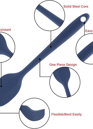 Silicone Spatulas Set, Rubber Spoon Spatula Heat Resistant Spoonula One Piece Design Seamless Spatula Non-Stick Scrapers Baking Mixing Tool (Dark Blue)