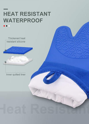 sungwoo Silicone Oven Mitts, Heat Resistant Oven Gloves with Quilted Liner Non-Slip Textured Grip Perfect for BBQ, Baking, Cooking and Grilling - 1 Pair 13.8 Inch Royal Blue