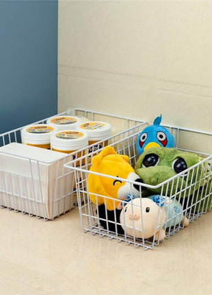 SANNO Freezer Baskets Wire Storage Baskets Closet Storage Baskets Bins Refrigerator Storage Containers for Home Office, Bathroom, Pantry Organization Storage Bins -Set of 3, White, 15.7"