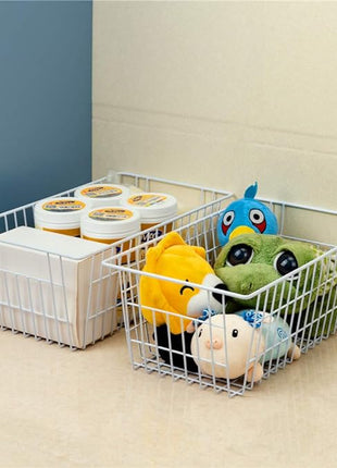 SANNO 14" Freezer Baskets Wire Storage Baskets for Organizing Pantry Organization Bins Cabinets - Metal Basket Kitchen, Laundry, Garage, Fridge, Bathroom Countertop Organizer