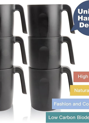 Homienly Wheat Straw Coffee Mugs 6 PCS, Alternative to Plastic Mugs with Handles, Unbreakable Coffee Mugs, Reusable Camping Mug Drinking Cups Set, Microwave and Dishwasher Safe Cups for Kitchen(Black)