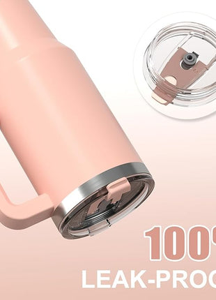 40 oz Tumbler with Handle,Tumbler with Lid and Straw,Double Wall Insulated Cup Stainless Steel Travel Mug(Cold for 34 Hours),Water Bottle for Iced Tea,Coffee,Cold Beverages(Pink)