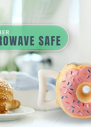 Comfify Ceramic Donut Mug – Pink Glaze with Sprinkles – Funny “MMM... Donuts!” Quote – 14 oz Coffee Cup for Tea, Hot Chocolate, and More – Giftable Novelty Drinkware