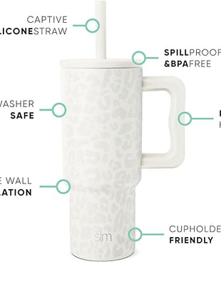Simple Modern Kids 24 oz Tumbler with Handle and Silicone Straw Lid | Spill Proof and Leak Resistant | Reusable Stainless Steel Bottle | Gift for Kids Boys Girls | Trek Collection | Cream Leopard