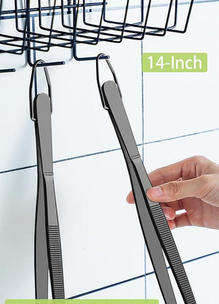 JETKONG 2 Pcs 14-Inch Food Tweezer Tongs Extra Long Stainless Steel Kitchen Tweezer Cooking Tweezers (Black)