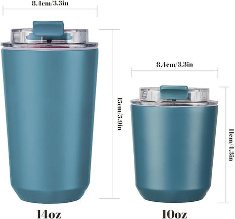 Puraville 2 Pack Insulated Tumblers with Lid, 14 oz Travel Coffee Mug Stainless Steel Vacuum Cup, Leak Proof Double Walled Coffee Tumbler for Iced and Hot Drinks, Peacock Blue and Cream