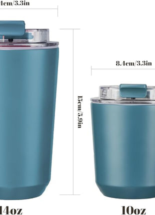 Puraville Insulated Tumblers with Lid, 10 oz Travel Coffee Mug Stainless Steel Vacuum Cup, Leak Proof Reusable Double Walled Coffee Tumbler for Iced and Hot Drinks, Peacock Blue
