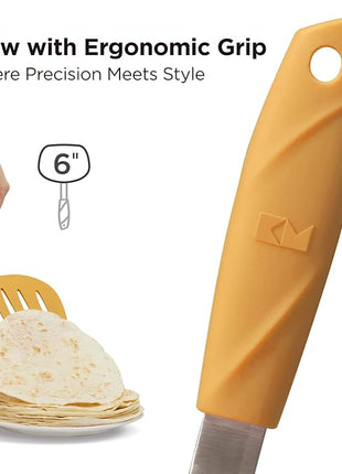 Kitchen Mama WaltzGrip Platinum Silicone Pancake Spatula Turner: Heat-Resistant, Slotted Tapered Head, Stainless Steel Core, Durable, Dishwasher-Safe, Ideal for Flipping and Wok Use (Yellow)