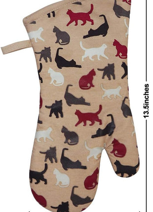 RED LMLDETA Oven Mitts Gloves 1 Pair Heat Resistant 480 ℉ Non Slip Clear Silicone Printed Comfortable Cotton Lining Kitchen Women Men Cooking Barbecue Microwave Machine Washable (Cat, Khaki Mittens)