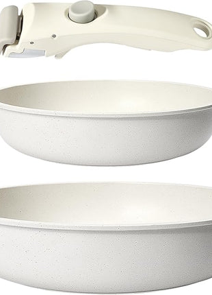 GiPP Non Stick Frying Pans Set Removable Handle, Oven Safe Nonstick Fry Pan Skillets with Detachable Handle, Granite Coating Healthy Cooking Compatible with All Stovetops, PFOA Free, RV Cookware set