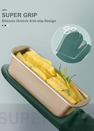 sungwoo Silicone Oven Mitts, Heat Resistant Oven Gloves with Quilted Liner Non-Slip Textured Grip Perfect for BBQ, Baking, Cooking and Grilling - 1 Pair 13.8 Inch Midnight Green