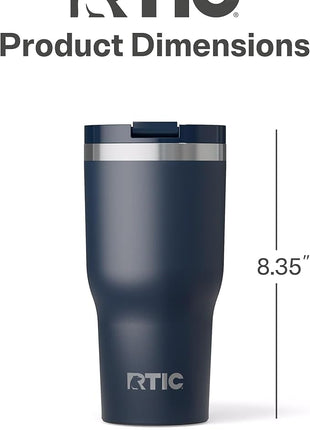 RTIC 30oz Essential Tumbler with Lid, Ceramic Lined, Insulated, Stainless Steel, Metal, Double Wall Vacuum-Insulation, Travel Cup for Iced Coffee, Tea, Hot and Cold Drink, Navy