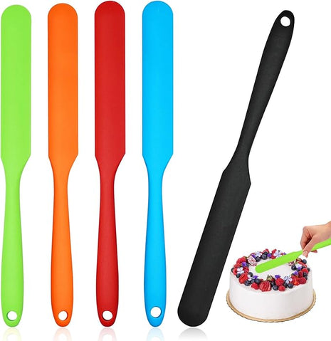 Silicone Jar Scraper Spatulas, 5pcs Heat Resistant Cake Cream Peanut Butter Spatulas Mixing Batter Scraper, 9.6 inch Nonstick Bread Spatula Rubber Kitchen Jar Blenders Scraper Long