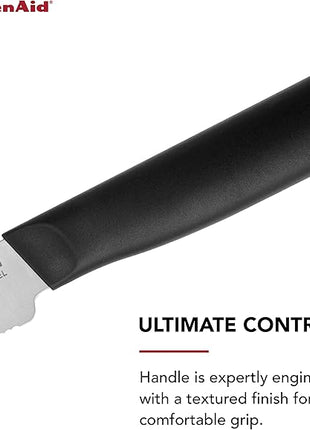 KitchenAid Classic Serrated Paring Knife with Custom-Fit Blade Cover, 3.5-inch, Sharp Kitchen Knife, High-Carbon Japanese Stainless Steel Blade, Black