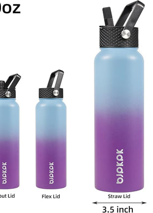 BJPKPK Insulated Water Bottles with Straw Lid, 40oz Stainless Steel Water Bottles with 3 Lids, BPA Free Leakproof Thermo, Tumblers, Cups for Sports, Gym- Ocean Dream