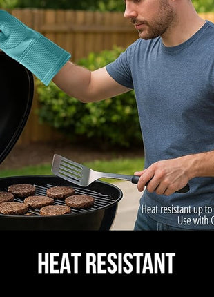 GORILLA GRIP BPA-Free Soft Silicone Oven Mitts, 14.5x8.3, Heat Resistant and Waterproof Cooking Gloves, Thick Cotton Lining, Flexible Gripping for Baking Grilling, Kitchen Potholders Set, Turquoise