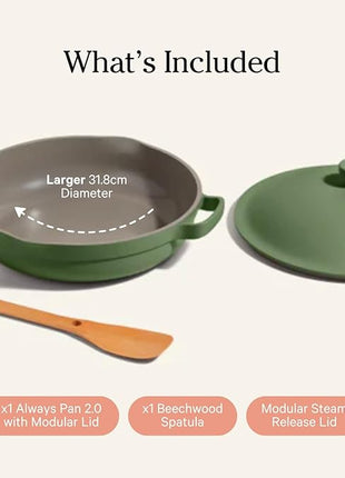 Our Place Large Always Pan 2.0-12.5” (4 Qt) Nonstick, Toxin-Free Ceramic Cookware | Patented 10-in-1 Aluminum Frying & Sauté Pan | Safe for Oven, Induction & All Cooktops up to 450°F | Sage
