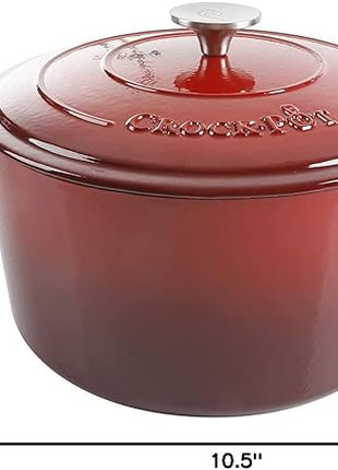 Crock-Pot Artisan 7-Quart Round Enameled Cast Iron Dutch Oven – Scarlet Red, Heavy-Duty Cookware for Slow Cooking, Baking, Roasting with Lid