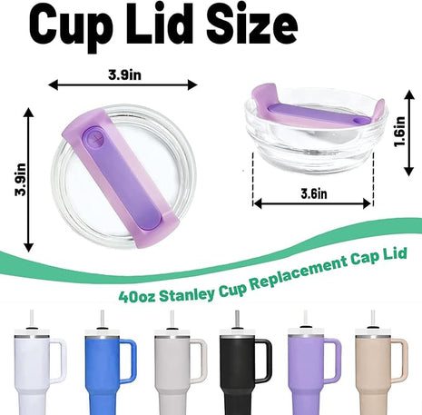 40 OZ Tumbler Lid Replacement Fit for Stanley Cup, 2 Pack Clear Replacement Lids Fit for Stanley Travel Tumbler, Spill Proof Tumbler Covers for Stanley Cup Accessories (Clear - Purple)
