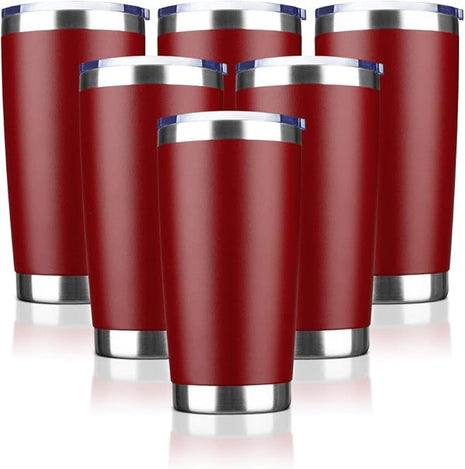 20oz Tumbler Bulk Stainless Steel Vacuum Insulated Tumblers with Lid Double Wall Travel Mug, Durable Powder Coated Coffee Cup, Suitable for Ice Drinks and Hot Beverage (Red 6pack)