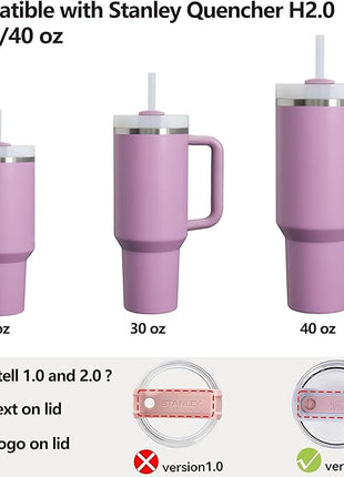 Silicone Spill Stopper Set Compatible with Stanley Cup 2.0 30oz & 40oz with Straw Cover (Set of 2, Lilac)