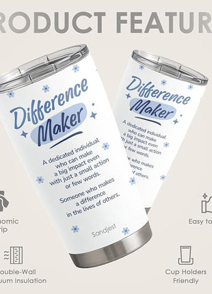 SANDJEST Inspiration Tumbler 20oz, Stainless Steel Travel Cup with Lid, Difference Maker Insulated Coffee Mug, Inspiration Gifts for Women Girls Friends Sisters on Birthday Christmas Valentine